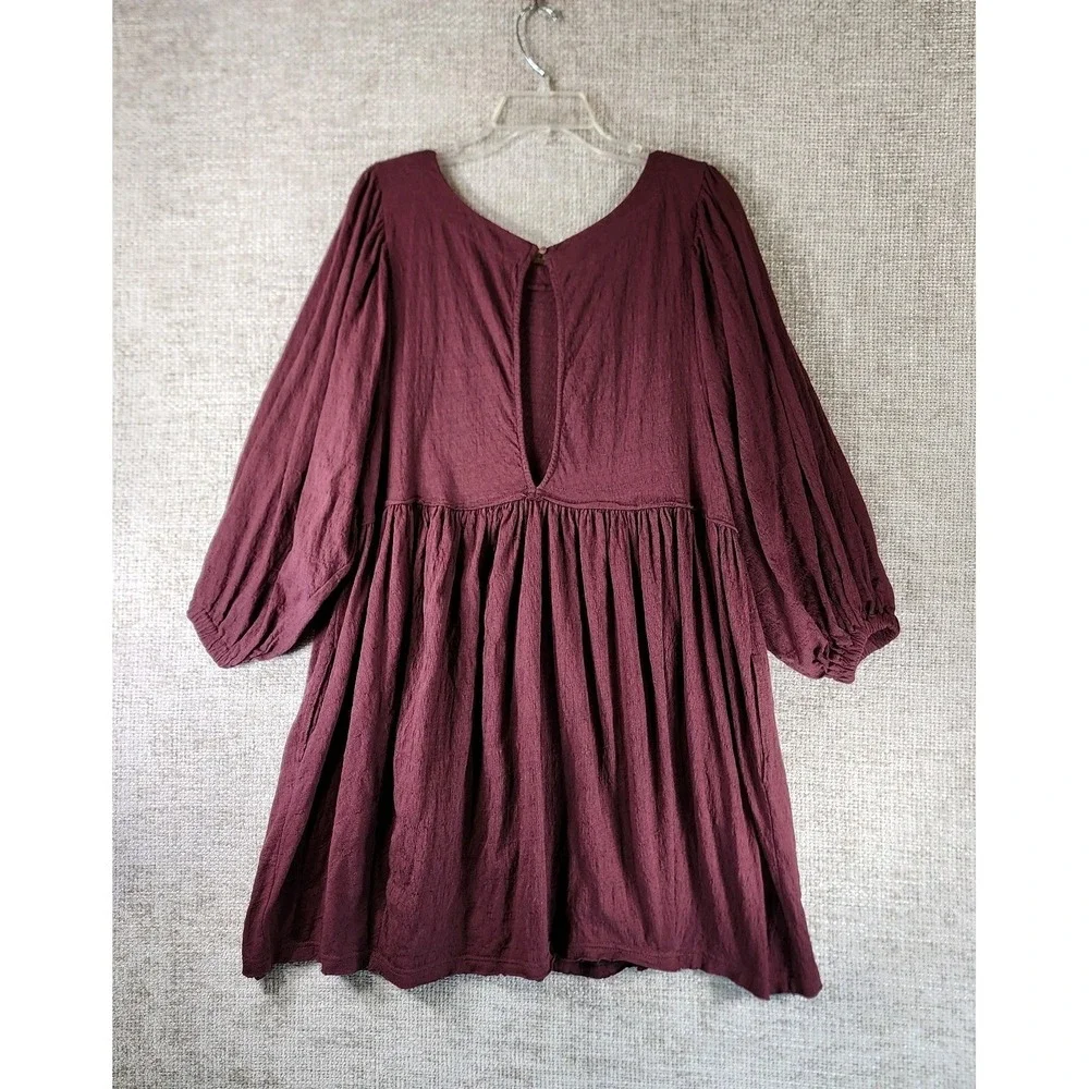 Free People Beach Get Obsessed Babydoll Dress Womens M Burgundy Open Back *Flaw